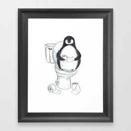 Penguin in the bathroom painting watercolour Framed Art Print
