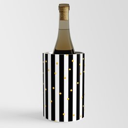 Modern black white gold polka dots striped pattern Wine Chiller