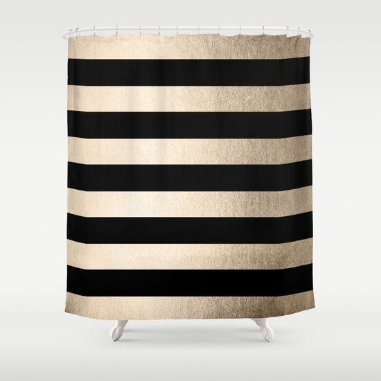 Simply Striped White Gold Sands on Midnight Black Shower