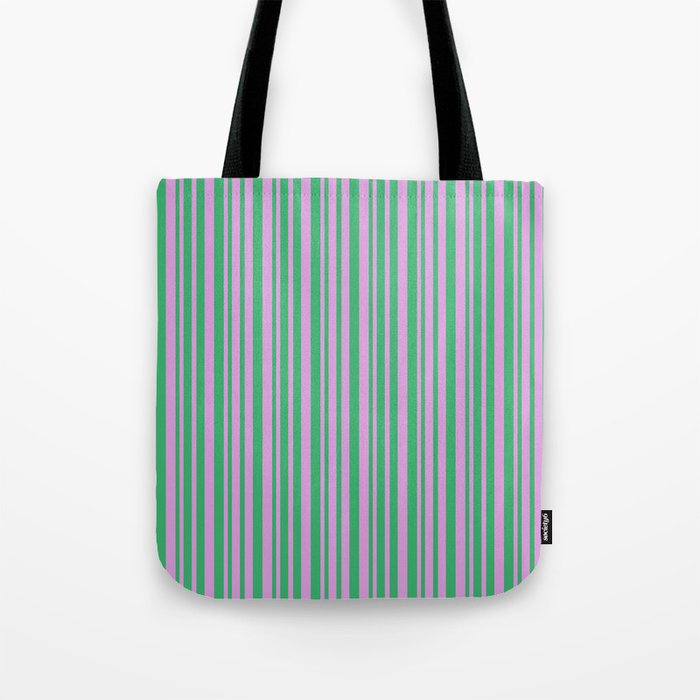 Sea Green and Plum Colored Pattern of Stripes Tote Bag