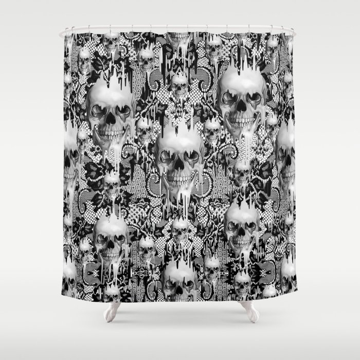 Victorian Gothic Lace Skull Pattern Shower Curtain By