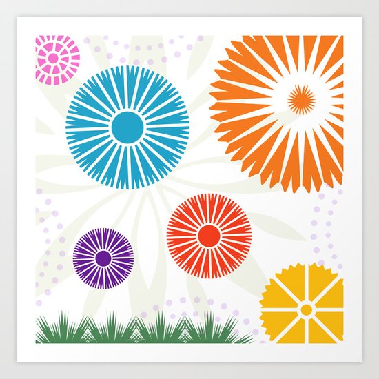 Spring Retro Flowers Art Print