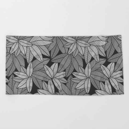 Black & White Leaves By Everett Co Beach Towel