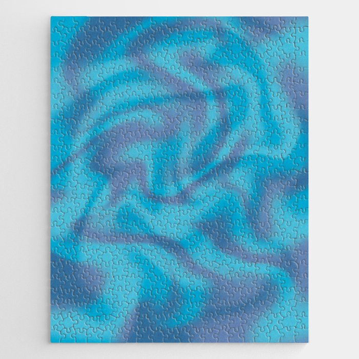 Blue Teal Abstract Groovy Retro 70s Swirl Jigsaw Puzzle