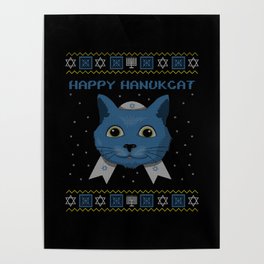Kawaii Hanukcat Cat Menorah Happy Hanukkah 2021 Poster