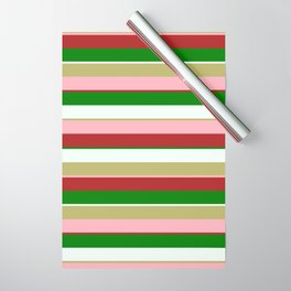 [ Thumbnail: Colorful Dark Khaki, Light Pink, Red, Green, and Mint Cream Colored Lines/Stripes Pattern Wrapping Paper ]