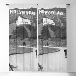 Old Hollywood sign Hollywoodland black and white photograph Blackout Curtain