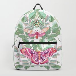 Moth magical trio_green & pink_Hand Painted modern watercolour  Backpack