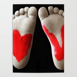 Love painted in red on child's feet peace and love color portrait photograph - photography - photographs Poster