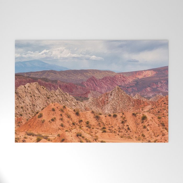 Argentina Photography - Orange Badlands Covered By Small Bushes Welcome Mat