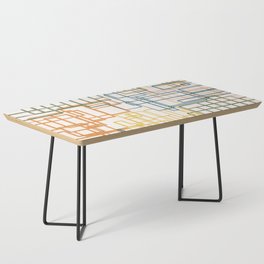 Mid-Century Modern Geometric Watercolor Abstraction in Moroccan Orange Ochre Olive Teal Cream Coffee Table