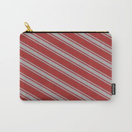 [ Thumbnail: Brown & Dark Gray Colored Lined/Striped Pattern Carry-All Pouch ]