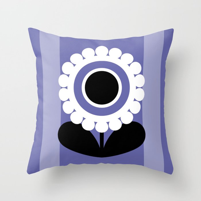 Purple Mid Century Modern Flowers // MCM Floral // Periwinkle, Lavender, Black and White Throw Pillow