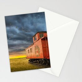 Railroad Train Red Caboose on Prince Edward Island Stationery Card
