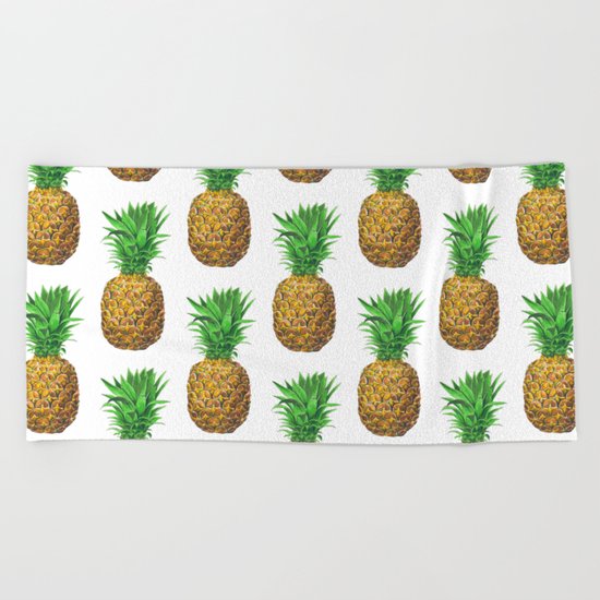 Pineapples, tropical fruit pattern design Beach Towel