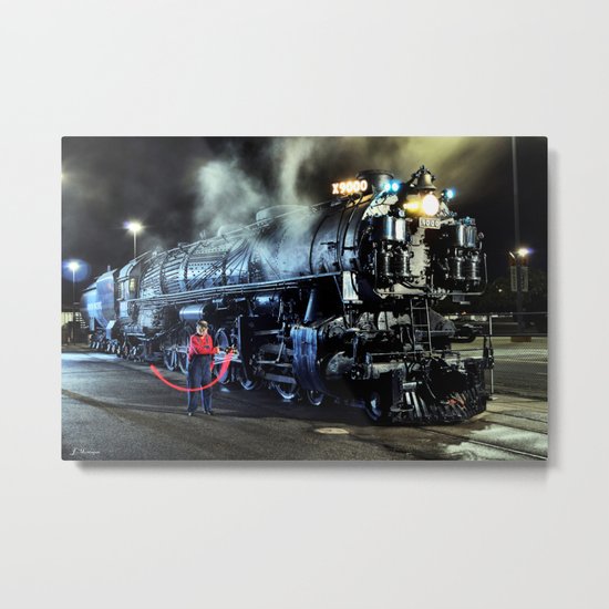 Signaling With Lantern. Lantern Up. UP 9000. Union Pacific. Steam Train Locomotive. © J. Montague. Metal Print