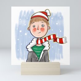 Winter Wally - Boy with Red Striped Scarf and Hat Mini Art Print