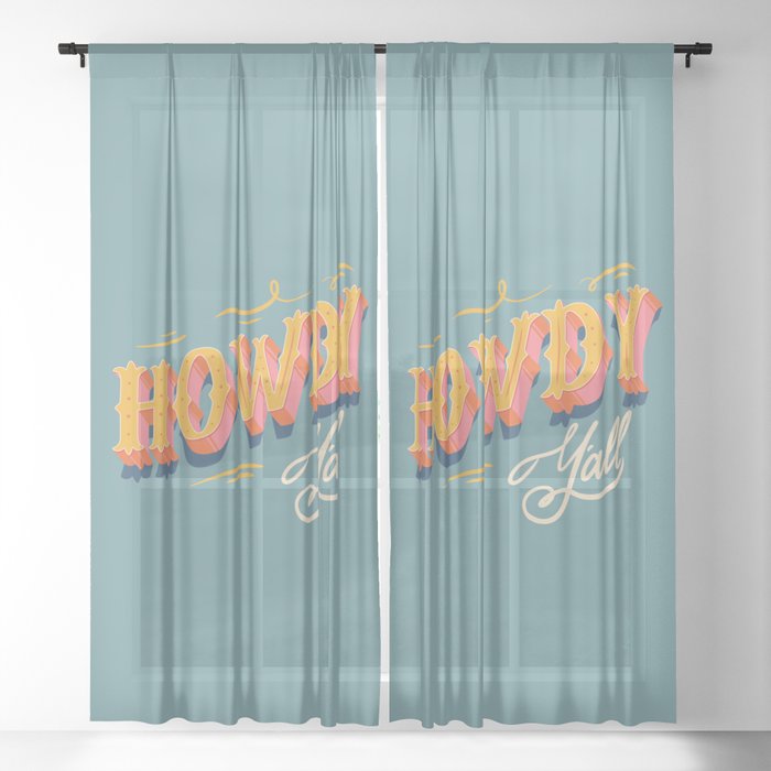 Howdy Y'all | Yellow Orange Blue Sheer Curtain