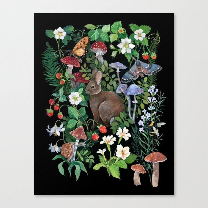 Rabbit and Strawberry Garden Canvas Print