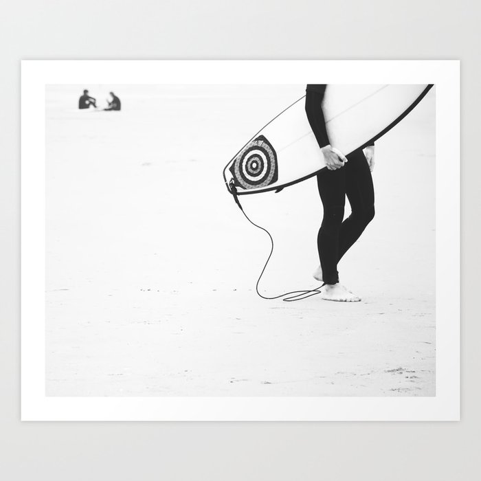 Catch a Wave - Abstract Surf Board - Black and White Cool Surfer - Beach - Sea Travel Photography Art Print