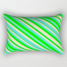 [ Thumbnail: Turquoise, Lime & Tan Colored Lined Pattern Rectangular Pillow ]