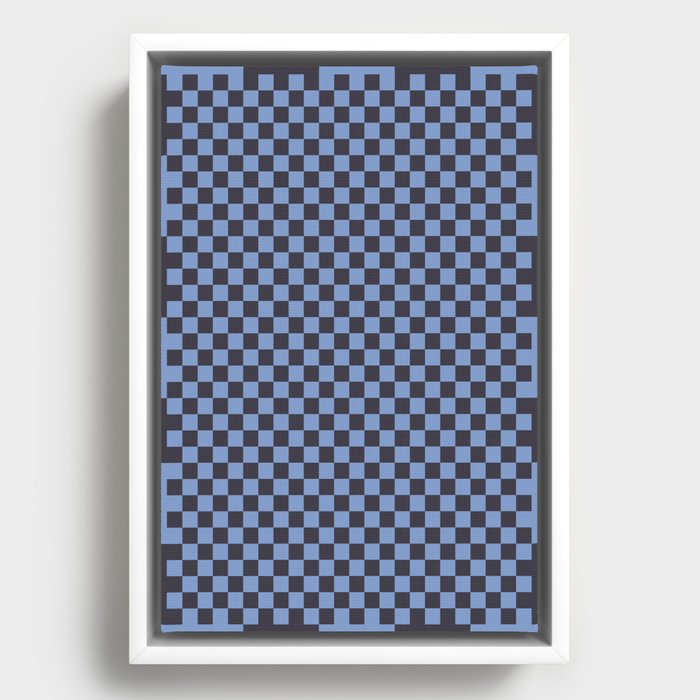 Chequerboard Pattern - Black Blue 3 Framed Canvas