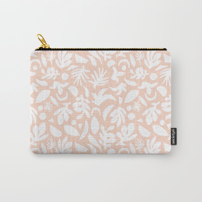 Subtle Tropical Leaves White On Pink Carry-All Pouch