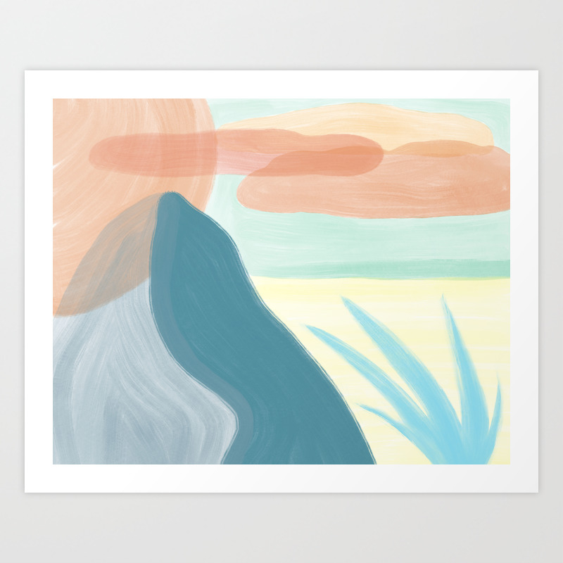 Desert Land Mountains Sun Clouds Agave Plant Sand Simple
