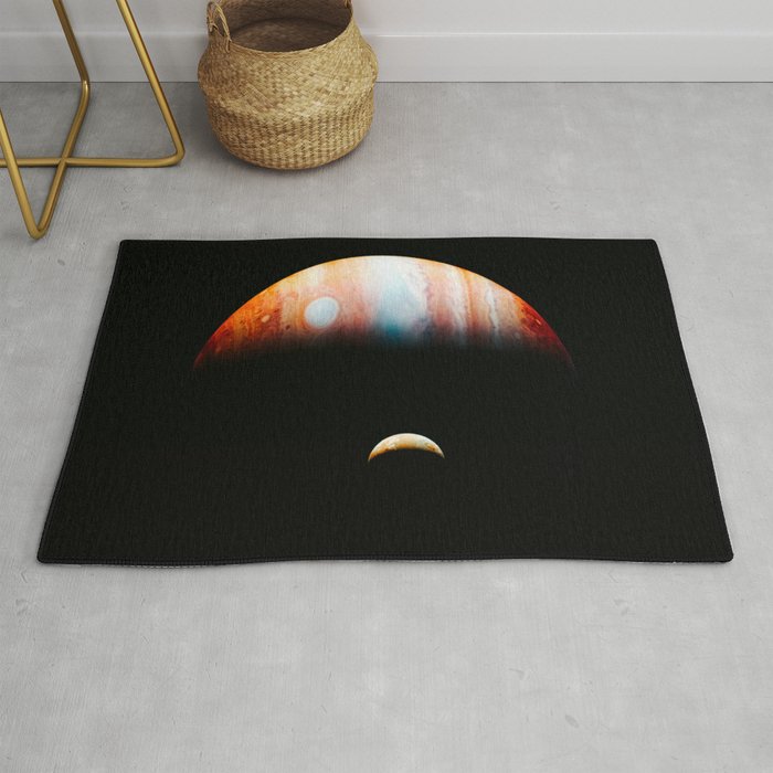 Jupiter And Its Volcanic Moon Io, Galaxy Background, Universe Large Print, Space Wall Art Decor Rug