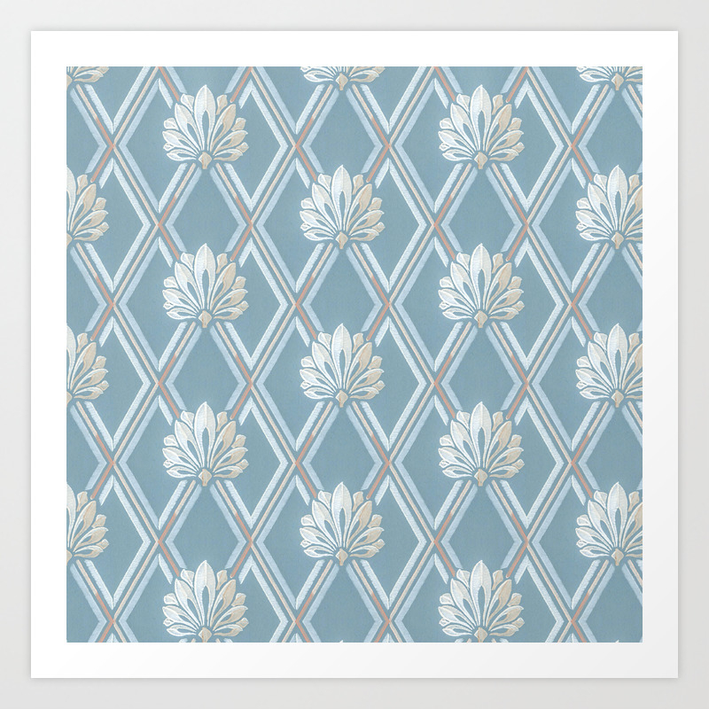 Old Fashioned Blue Lattice Fan Wallpaper Pattern Art Print By Photographytkdesigns Society6