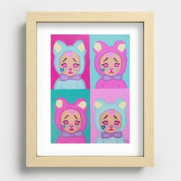 Cute crying bears pink and green Recessed Framed Print