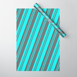 [ Thumbnail: Cyan & Dim Gray Colored Lines Pattern Wrapping Paper ]