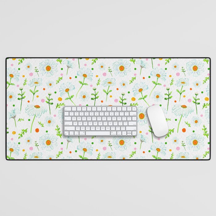 Lazy Daisies - Green and White Desk Mat