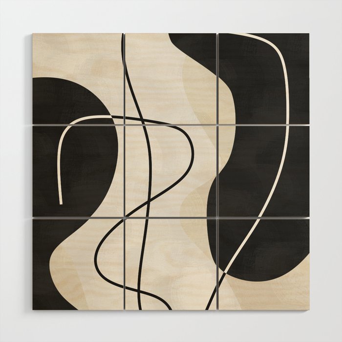 Modern Contemporary Abstract Black White and Beige No7 Wood Wall Art