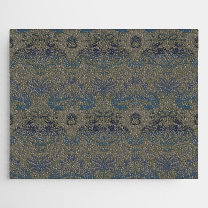 William Morris Peacock and Dragon Moss Prussian Blue Jigsaw Puzzle