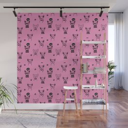 Pink and Black Hand Drawn Dog Puppy Pattern Wall Mural