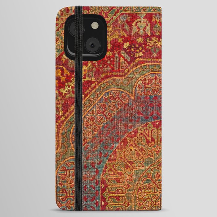 Bohemian Medallion VI // 15th Century Old Distressed Red Green Blue Coloful Ornate Rug Pattern iPhone Wallet Case