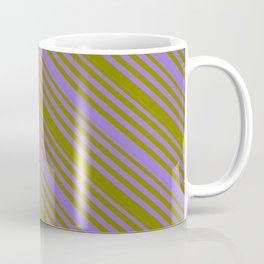 [ Thumbnail: Purple & Green Colored Lines/Stripes Pattern Coffee Mug ]