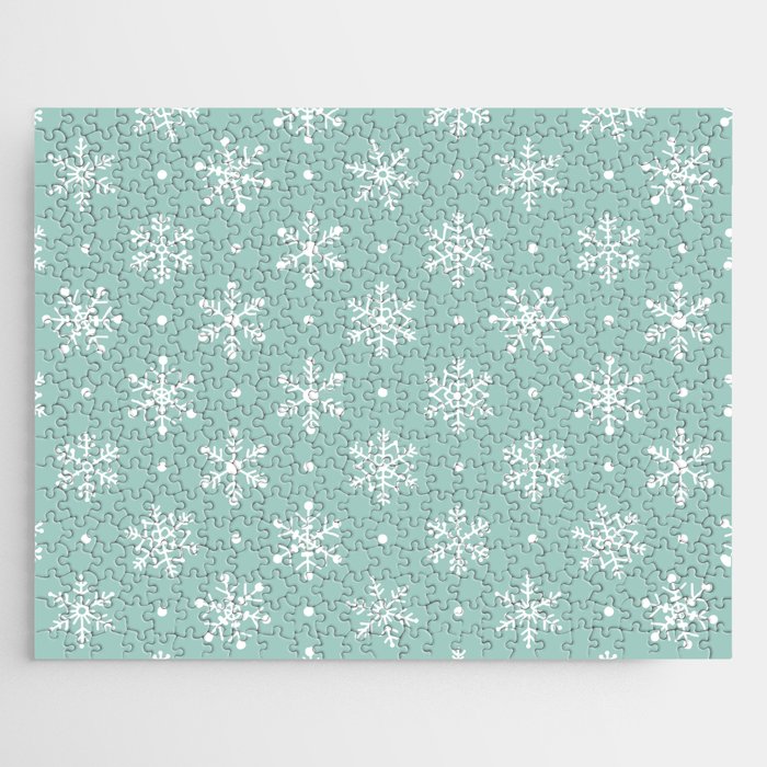 Christmas Pattern Turquoise White Snowflake Jigsaw Puzzle