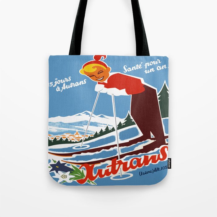 Vintage Autrans France Ski Travel Tote Bag
