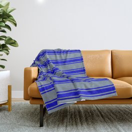 [ Thumbnail: Light Slate Gray and Blue Colored Striped Pattern Throw Blanket ]