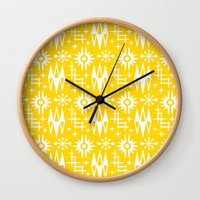 Mid Century Modern Atomic Space Age Pattern Yellow Wall Clock