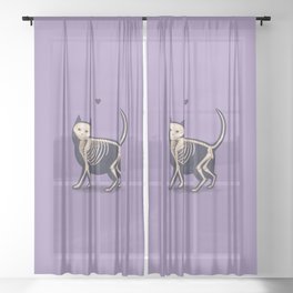 Skeleton Cat Purple Background Sheer Curtain