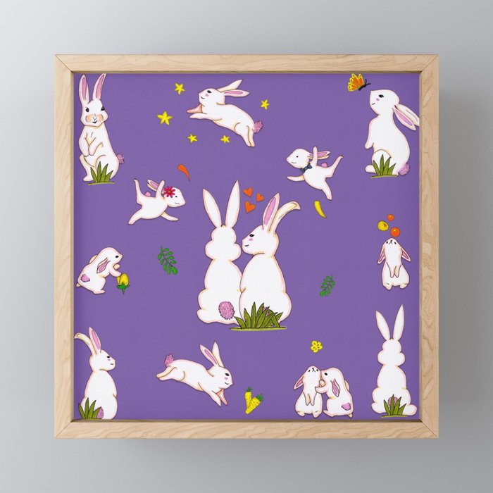 Enchanted Rabbit Family - Purple Framed Mini Art Print