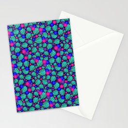 Monstera and Hibiscus Tropical Chintz - Aqua, Pink and Purple Stationery Cards