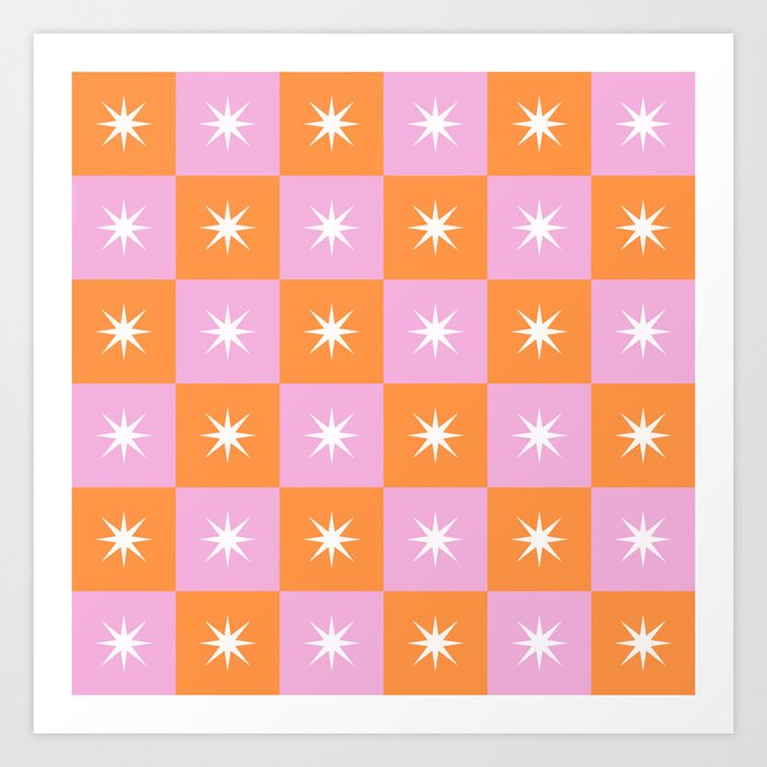Retro Checkered Star Burst Art Print