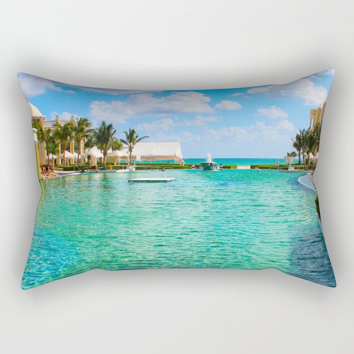 Mexico Photography - Beautiful Pool Under The Blue Cloudy Sky Rectangular Pillow