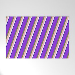 [ Thumbnail: Purple, Green, Light Pink, Mint Cream, and Dark Blue Colored Striped/Lined Pattern Welcome Mat ]