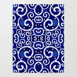 Symmetric Swirls in Powder Blue & White Poster