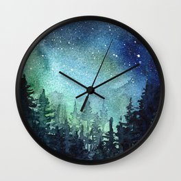 Galaxy Watercolor Aurora Borealis Painting Wall Clock